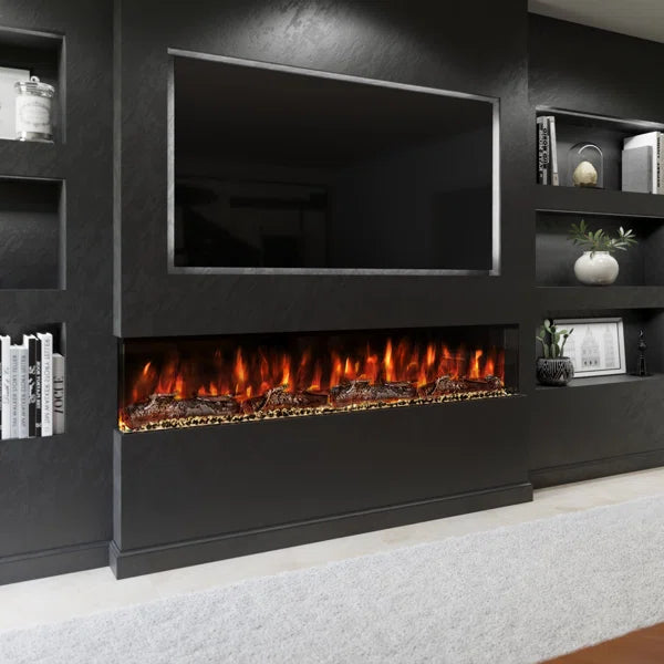 3D Panoramic 3 Sided Media Wall Electric Fireplace