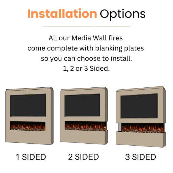 3D Panoramic 3 Sided Media Wall Electric Fireplace