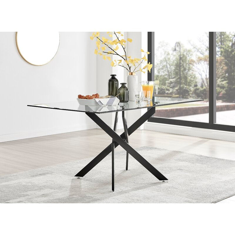 Chowchilla Luxury Rectangular Dining Table in Glass and Chrome Metal - Modern Statement Design