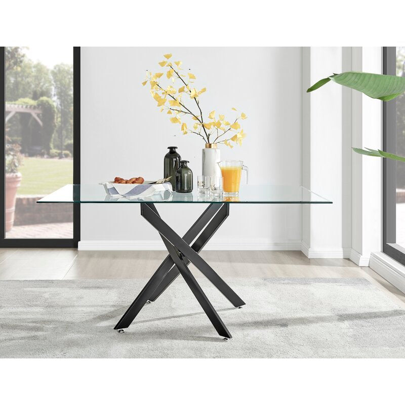 Chowchilla Luxury Rectangular Dining Table in Glass and Chrome Metal - Modern Statement Design