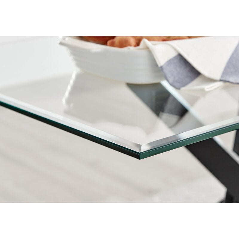 Chowchilla Luxury Rectangular Dining Table in Glass and Chrome Metal - Modern Statement Design