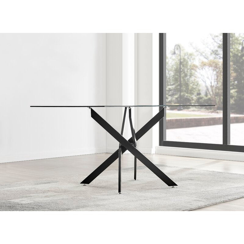 Chowchilla Luxury Rectangular Dining Table in Glass and Chrome Metal - Modern Statement Design