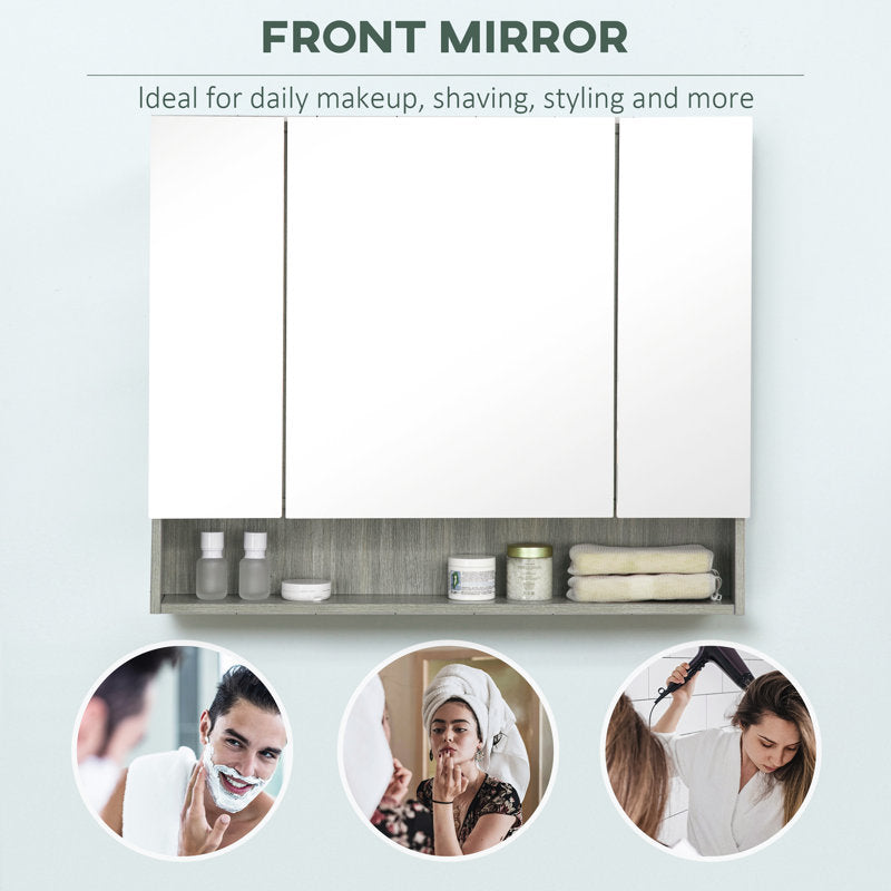 900mm W 750mm H Surface Framed Medicine Cabinet with Mirror and 5 Adjustable Shelves