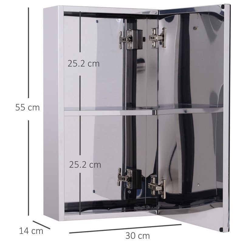 Claunch 300mm W 550mm H Surface Frameless Medicine Cabinet with Mirror and 1 Fixed Shelf