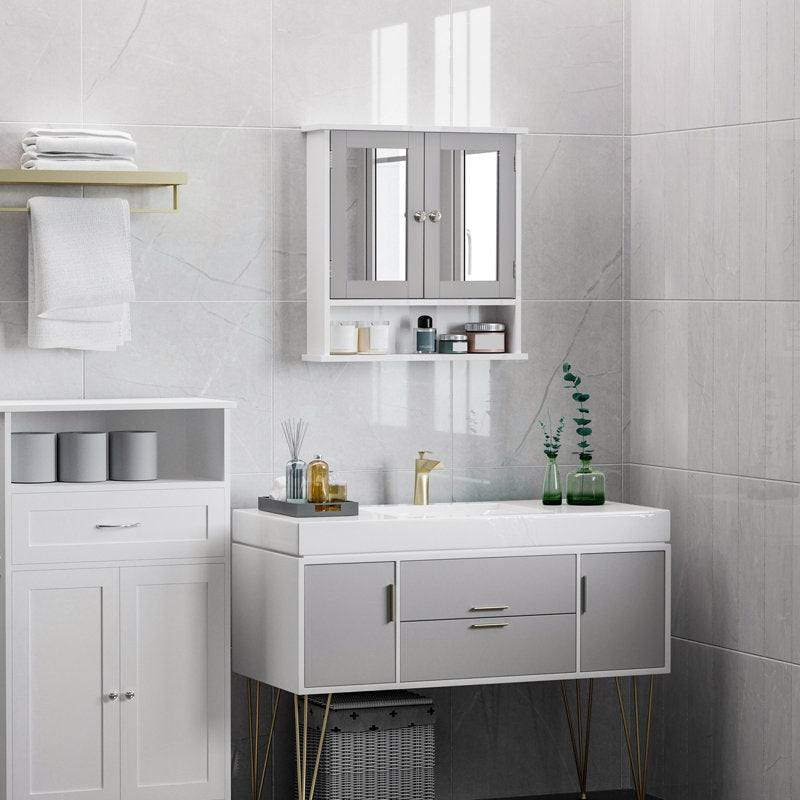 Dayaan 560mm W 580mm H Surface Framed Medicine Cabinet with Mirror and 1 Fixed Shelf