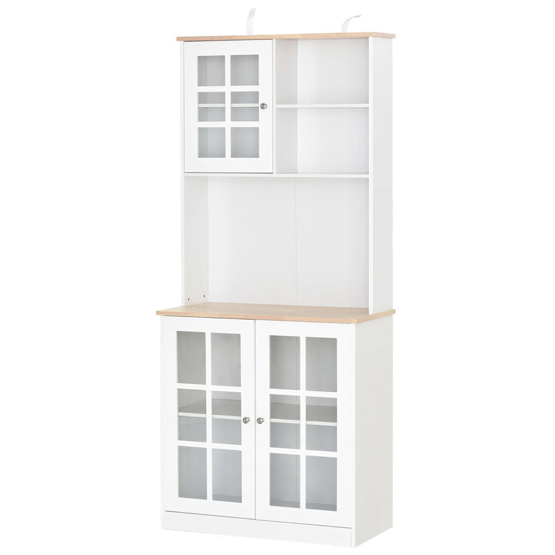 Aleksandras Kitchen Cabinet Sideboard Storage Cabinet Unit With Countertop Grid Glass Door Shelves