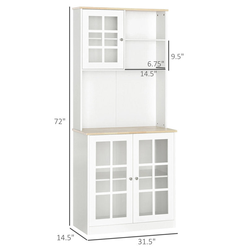 Aleksandras Kitchen Cabinet Sideboard Storage Cabinet Unit With Countertop Grid Glass Door Shelves