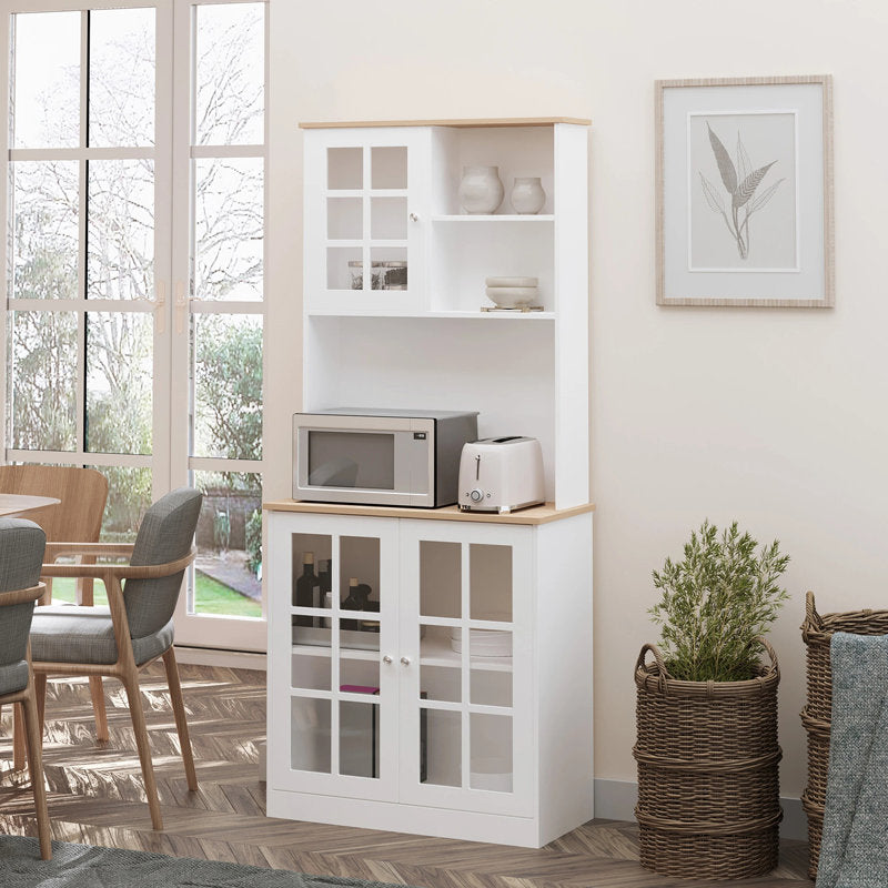 Aleksandras Kitchen Cabinet Sideboard Storage Cabinet Unit With Countertop Grid Glass Door Shelves