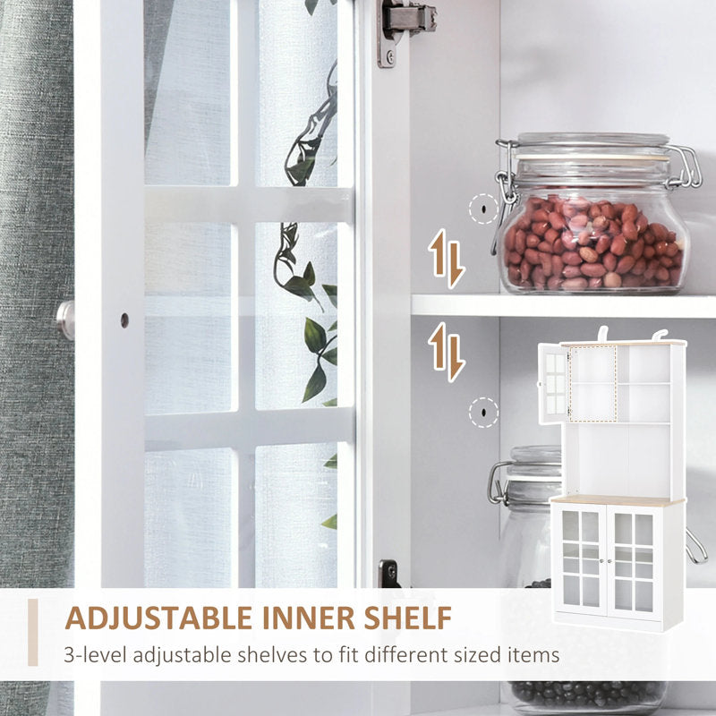 Aleksandras Kitchen Cabinet Sideboard Storage Cabinet Unit With Countertop Grid Glass Door Shelves