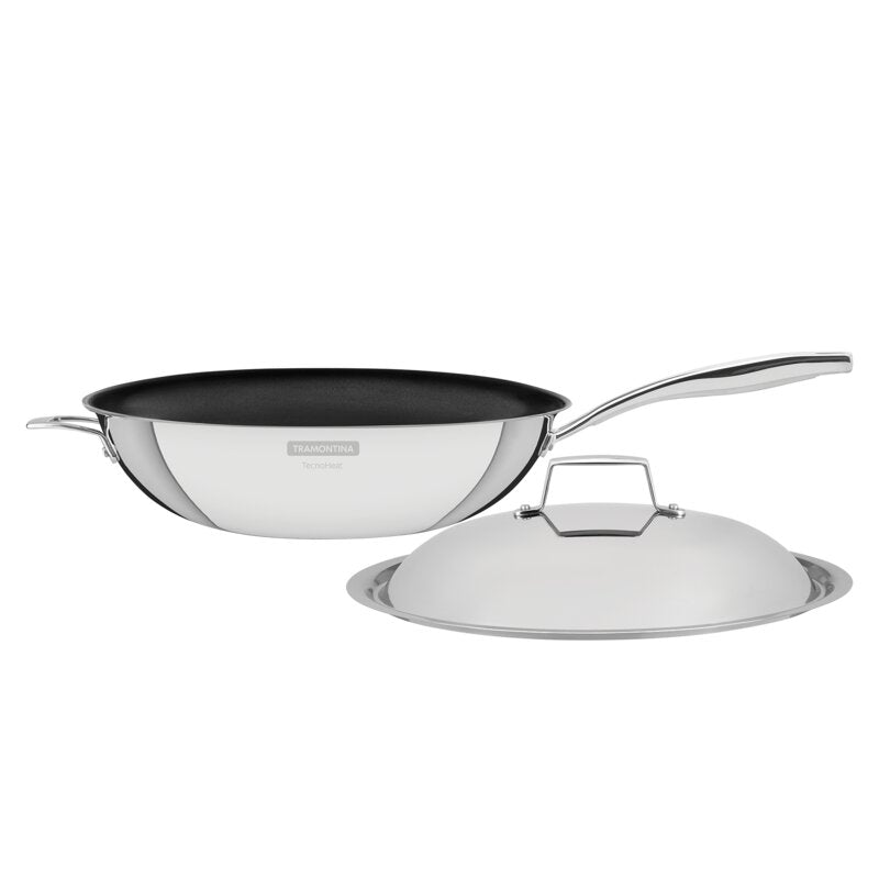 Tramontina Grano 3-PLY 32cm Non-Stick Stainless Steel Wok with Lid