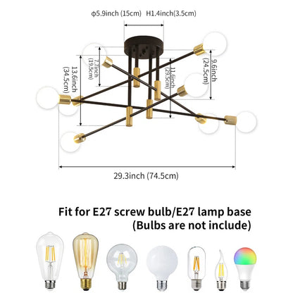 Fye 8 - Light Black and Gold Dimmable Sputnik Chandelier