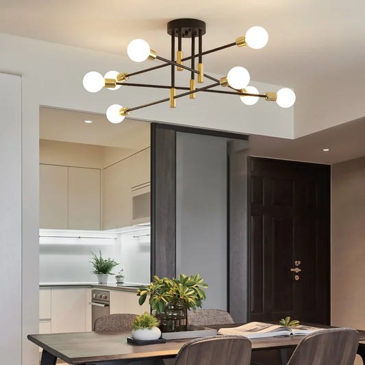 Fye 8 - Light Black and Gold Dimmable Sputnik Chandelier
