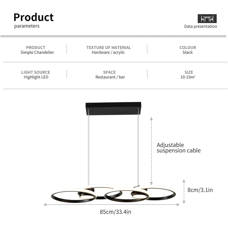 4 - Light Black LED Kitchen Island Pendant