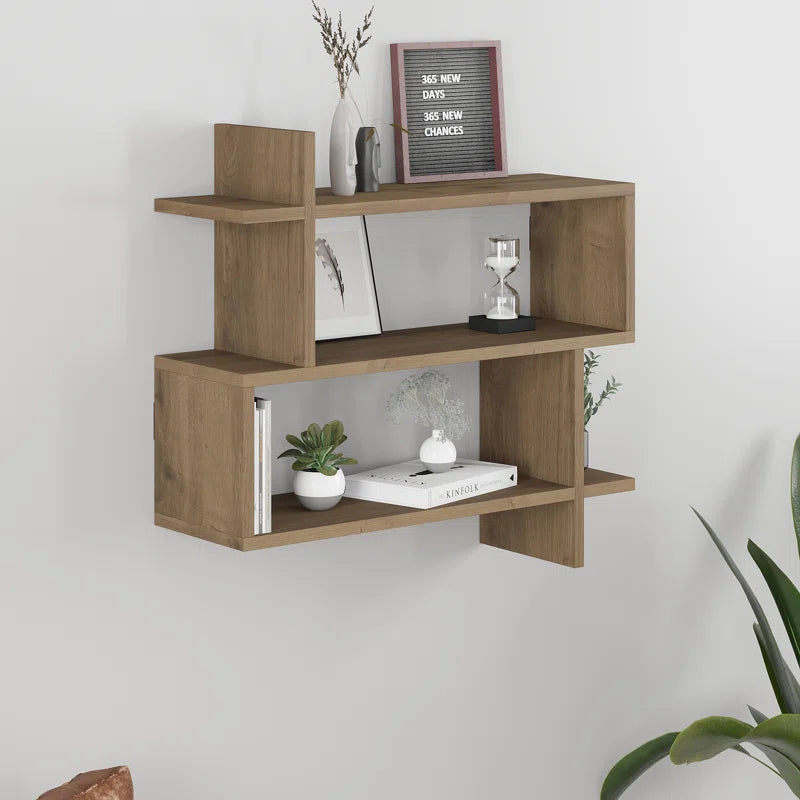 Argonaut Modern Wall-Mounted 2-Tier Floating Bookshelf