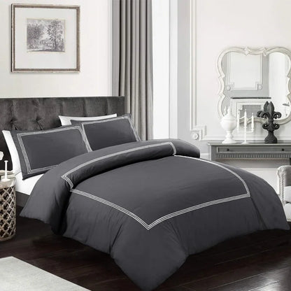 Microfiber 3 Piece Luxury Bratta Stitch Duvet Cover Sets With Pillowcase