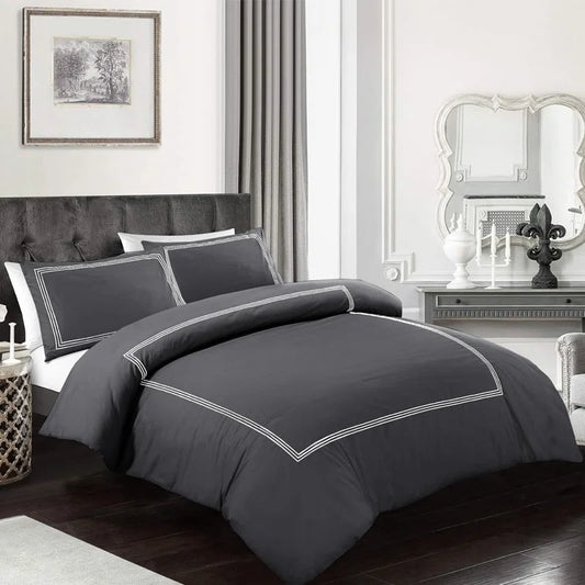 Microfiber 3 Piece Luxury Bratta Stitch Duvet Cover Sets With Pillowcase