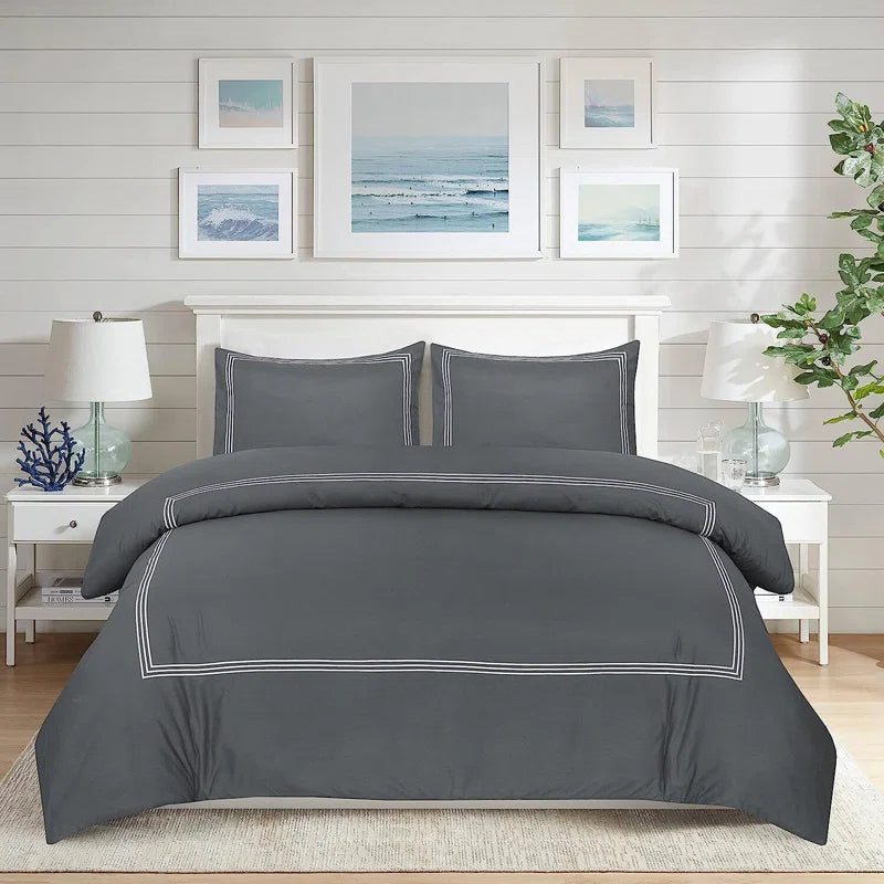 Microfiber 3 Piece Luxury Bratta Stitch Duvet Cover Sets With Pillowcase