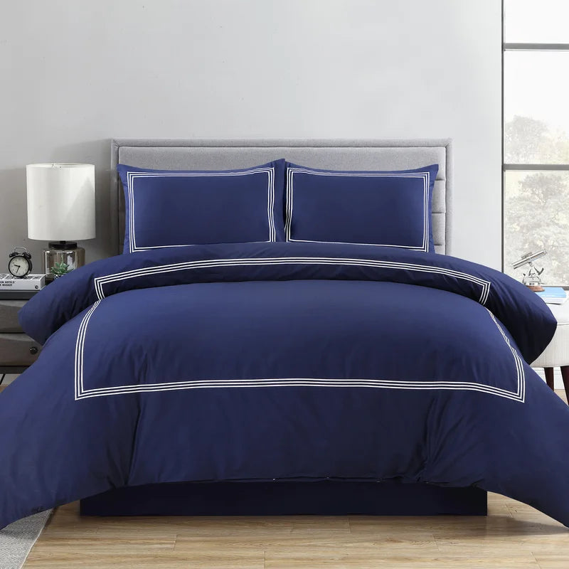 Microfiber 3 Piece Luxury Bratta Stitch Duvet Cover Sets With Pillowcase