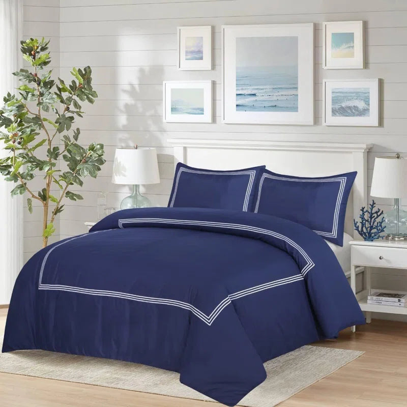Microfiber 3 Piece Luxury Bratta Stitch Duvet Cover Sets With Pillowcase