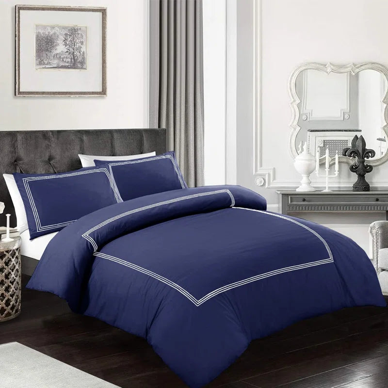 Microfiber 3 Piece Luxury Bratta Stitch Duvet Cover Sets With Pillowcase