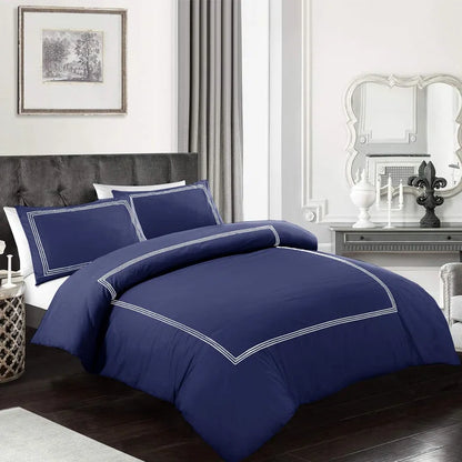 Microfiber 3 Piece Luxury Bratta Stitch Duvet Cover Sets With Pillowcase