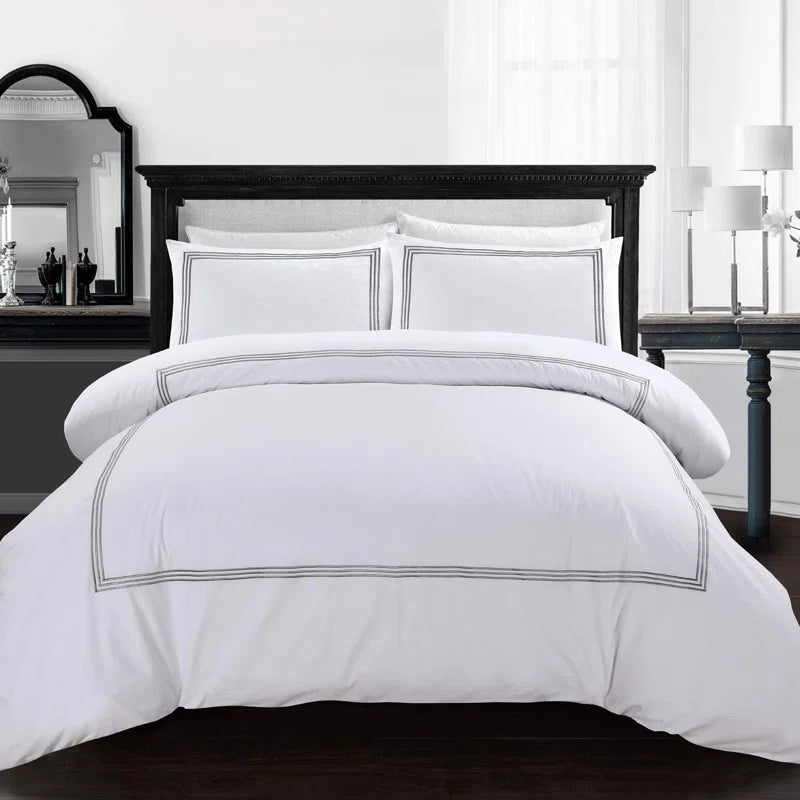 Microfiber 3 Piece Luxury Bratta Stitch Duvet Cover Sets With Pillowcase