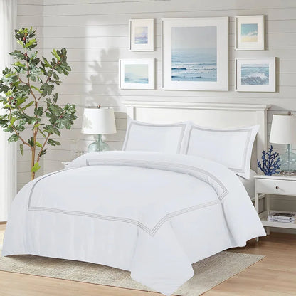 Microfiber 3 Piece Luxury Bratta Stitch Duvet Cover Sets With Pillowcase