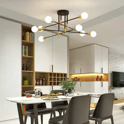 Fye 8 - Light Black and Gold Dimmable Sputnik Chandelier