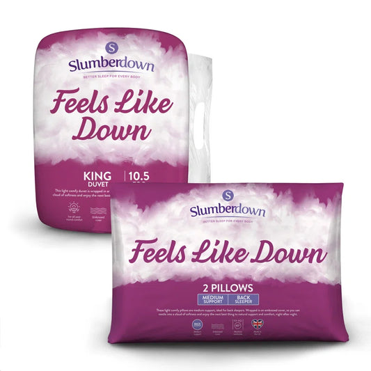 Feels Like Down 10.5 Tog All Year Round Duvet with 2 Medium Support Back Sleeper Pillows