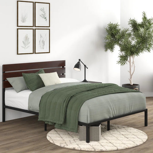 Steens Modern Bed Frame with Bamboo Slatted Headboard