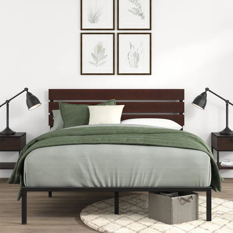 Steens Modern Bed Frame with Bamboo Slatted Headboard