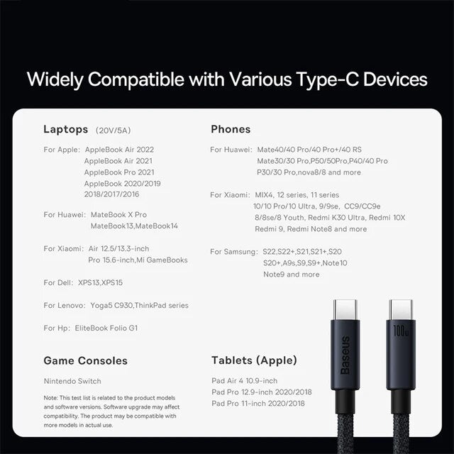 Baseus USB Cable (USB C) 100w