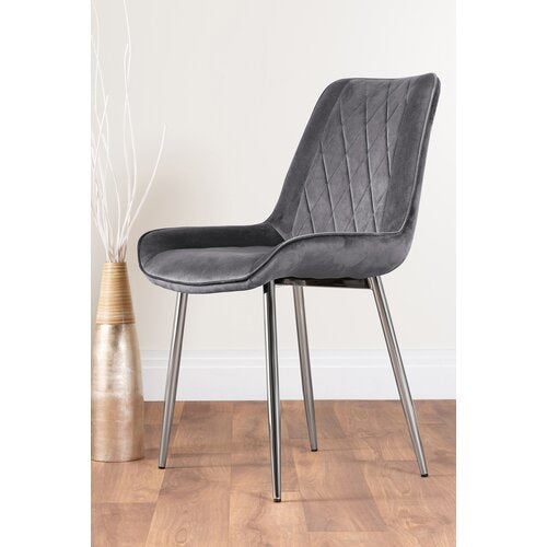 Palermo Velvet Modern Dining Chairs with Tapered Metal Legs & Quilted Diamond Stitching (Set of 2)
