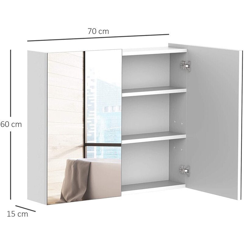 Revamp 700mm W 600mm H Surface Frameless Medicine Cabinet with Mirror and 2 Adjustable Shelves