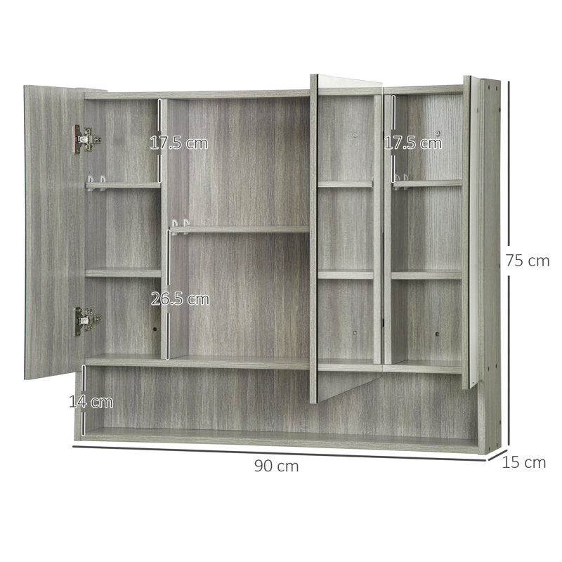 900mm W 750mm H Surface Framed Medicine Cabinet with Mirror and 5 Adjustable Shelves
