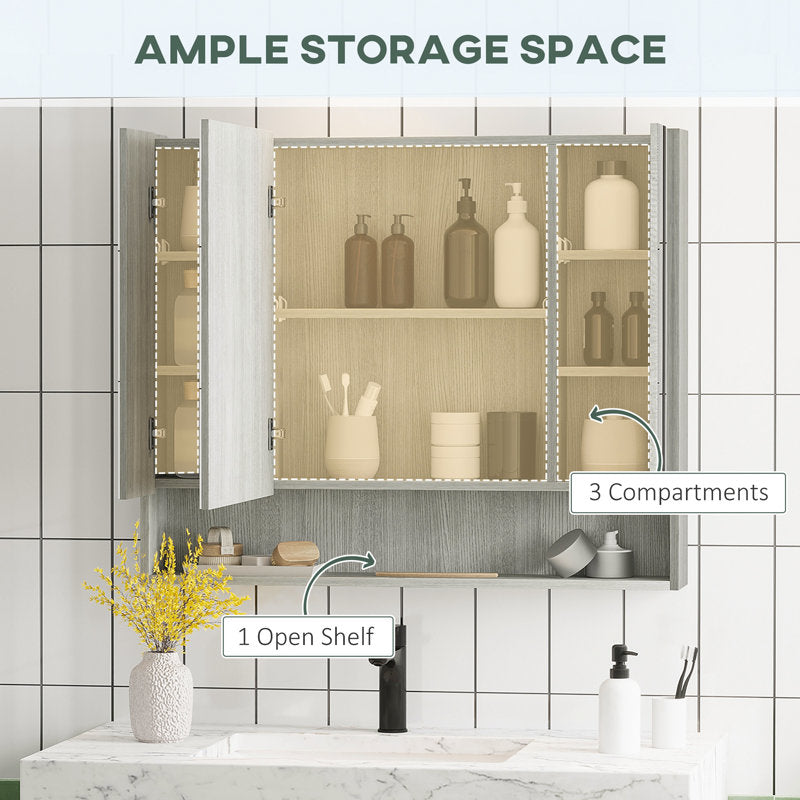 900mm W 750mm H Surface Framed Medicine Cabinet with Mirror and 5 Adjustable Shelves
