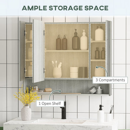 900mm W 750mm H Surface Framed Medicine Cabinet with Mirror and 5 Adjustable Shelves