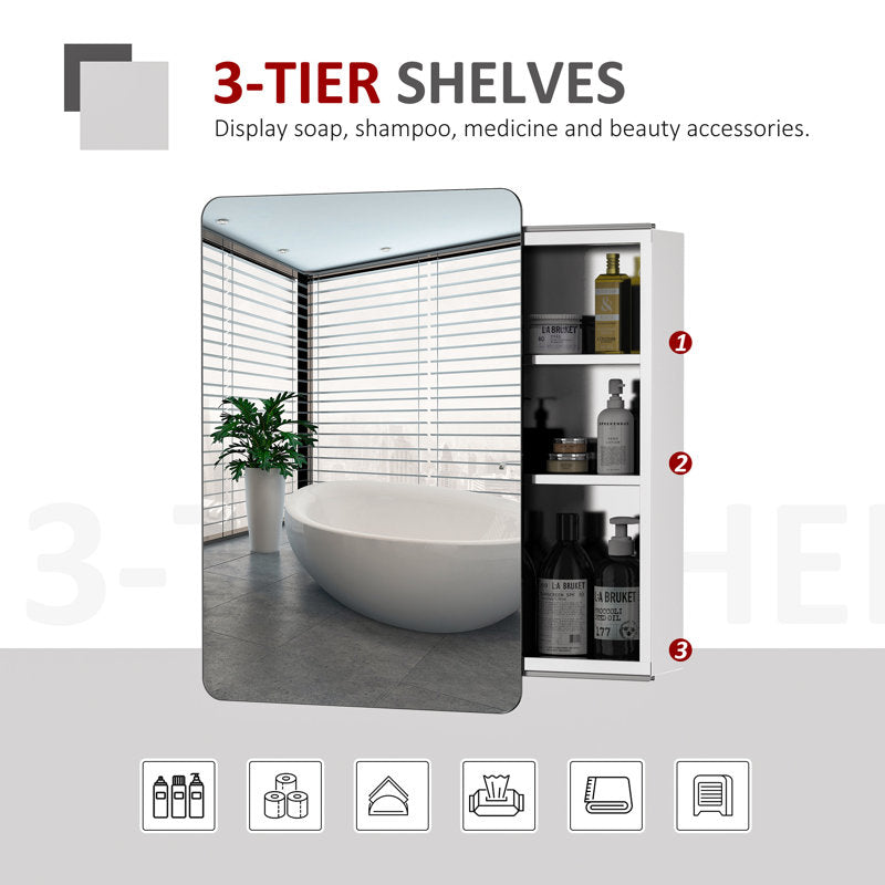 Gatlinburg 460mm W 660mm H Surface Frameless Medicine Cabinet with Mirror and 3 Fixed Shelves