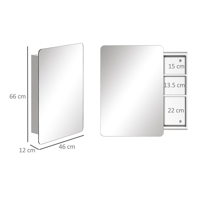 Gatlinburg 460mm W 660mm H Surface Frameless Medicine Cabinet with Mirror and 3 Fixed Shelves