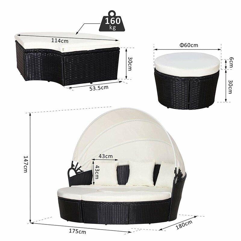 Hoffer 60cm Wide Outdoor Garden Daybed with Cushions