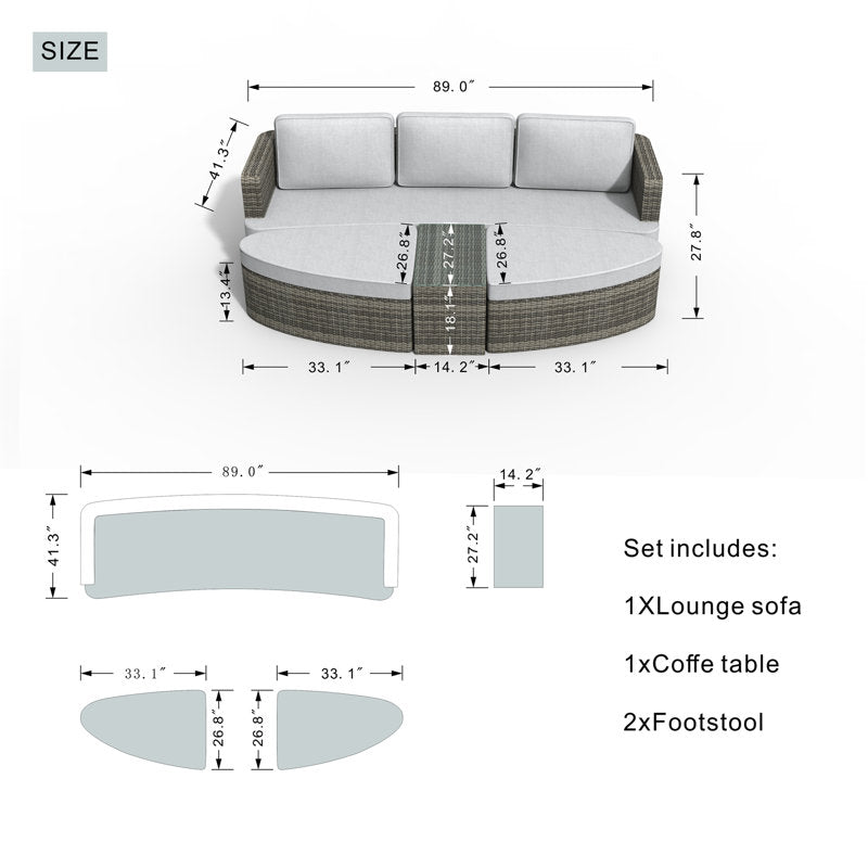 156.51cm Wide Outdoor Garden Daybed with Cushions
