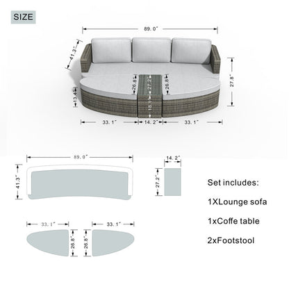 156.51cm Wide Outdoor Garden Daybed with Cushions