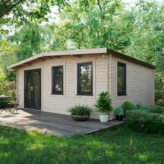 18 ft. W x 16 ft. D Power Left Hand Door Apex Chalet Log Cabin (16x18)