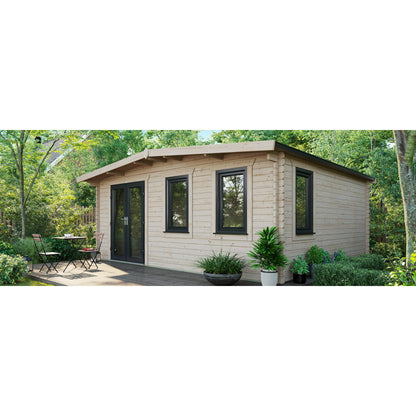 18 ft. W x 16 ft. D Power Left Hand Door Apex Chalet Log Cabin (16x18)