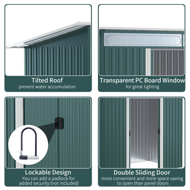 Abrian 8.5 ft. W x 4.4 ft. D Metal Tongue & Groove Flat Garden Shed