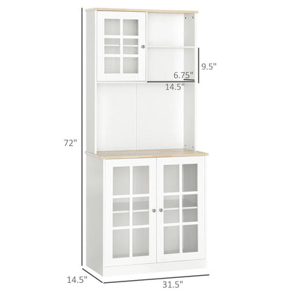 Aleksandras Kitchen Cabinet Sideboard Storage Cabinet Unit With Countertop Grid Glass Door Shelves