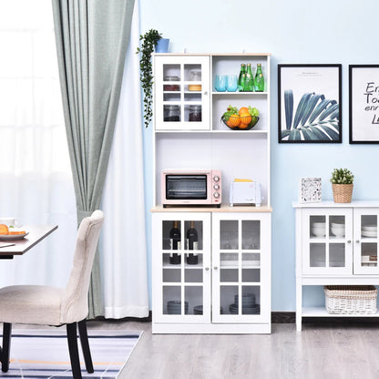 Aleksandras Kitchen Cabinet Sideboard Storage Cabinet Unit With Countertop Grid Glass Door Shelves
