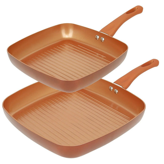 2 Pcs Belfry Kitchen Forged Aluminium Copper Ceramic Non Stick Grill Pan Set 24Cm + 28Cm