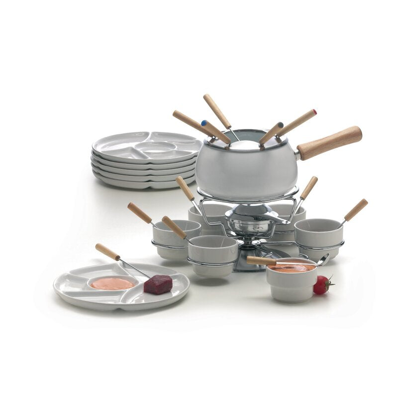 28 Piece Iron and Ceramic Fondue Set