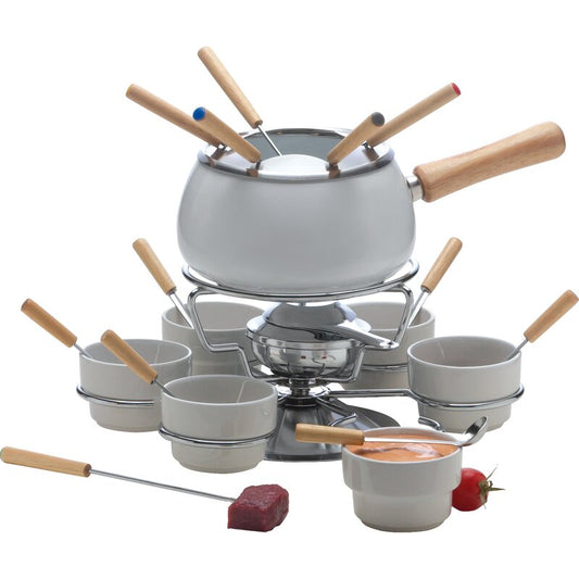 22 Piece Iron and Ceramic Fondue Set